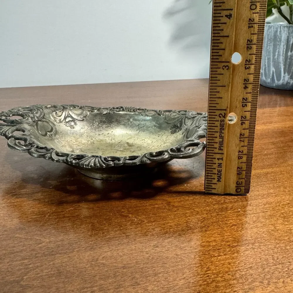 Antique Art Nouveau Silverplate Pierced Bon Bon Bread Tray Floral Openwork 7